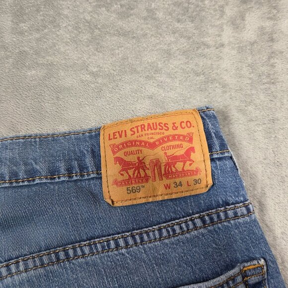 Levis 569 Jeans Mens 34X30 Blue Loose Straight Stretch Denim Workwear Western - Picture 6 of 9